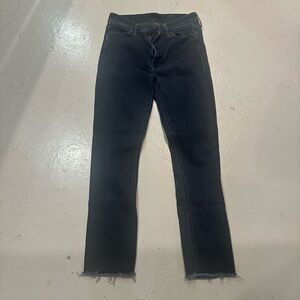 MOTHER Black Straight-Leg Jeans with Raw Hem
